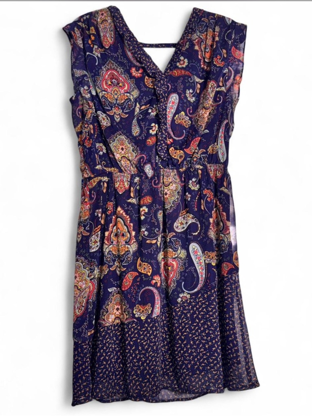 Signature Studio Navy Paisley V-Neck Tiered Midi Dress